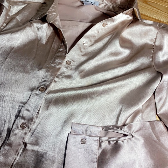 Silk Rose Gold Button-Down Top - Picture 2 of 3